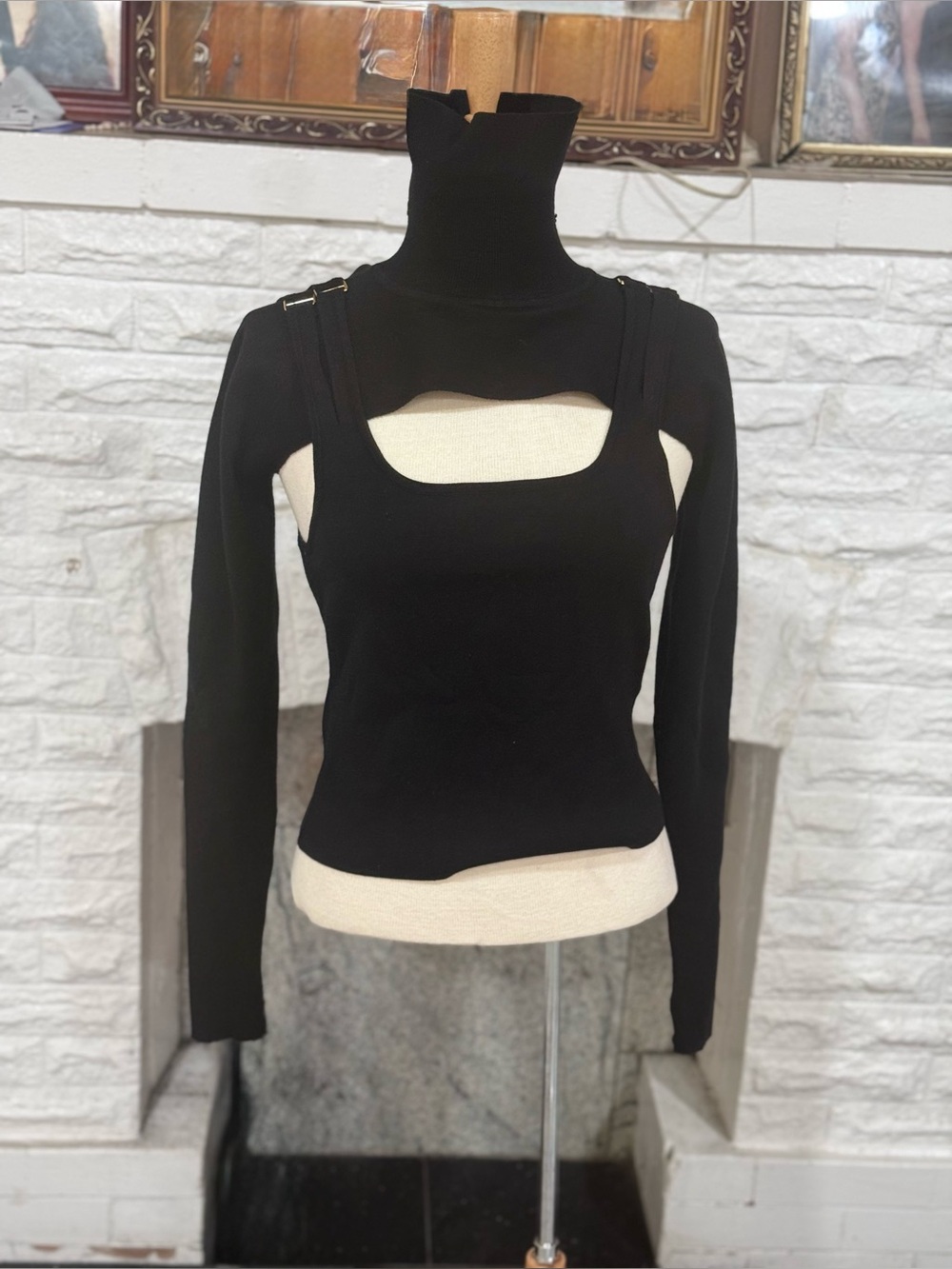 Forever 21 Black Turtleneck Cutout Sweater with Strap Details